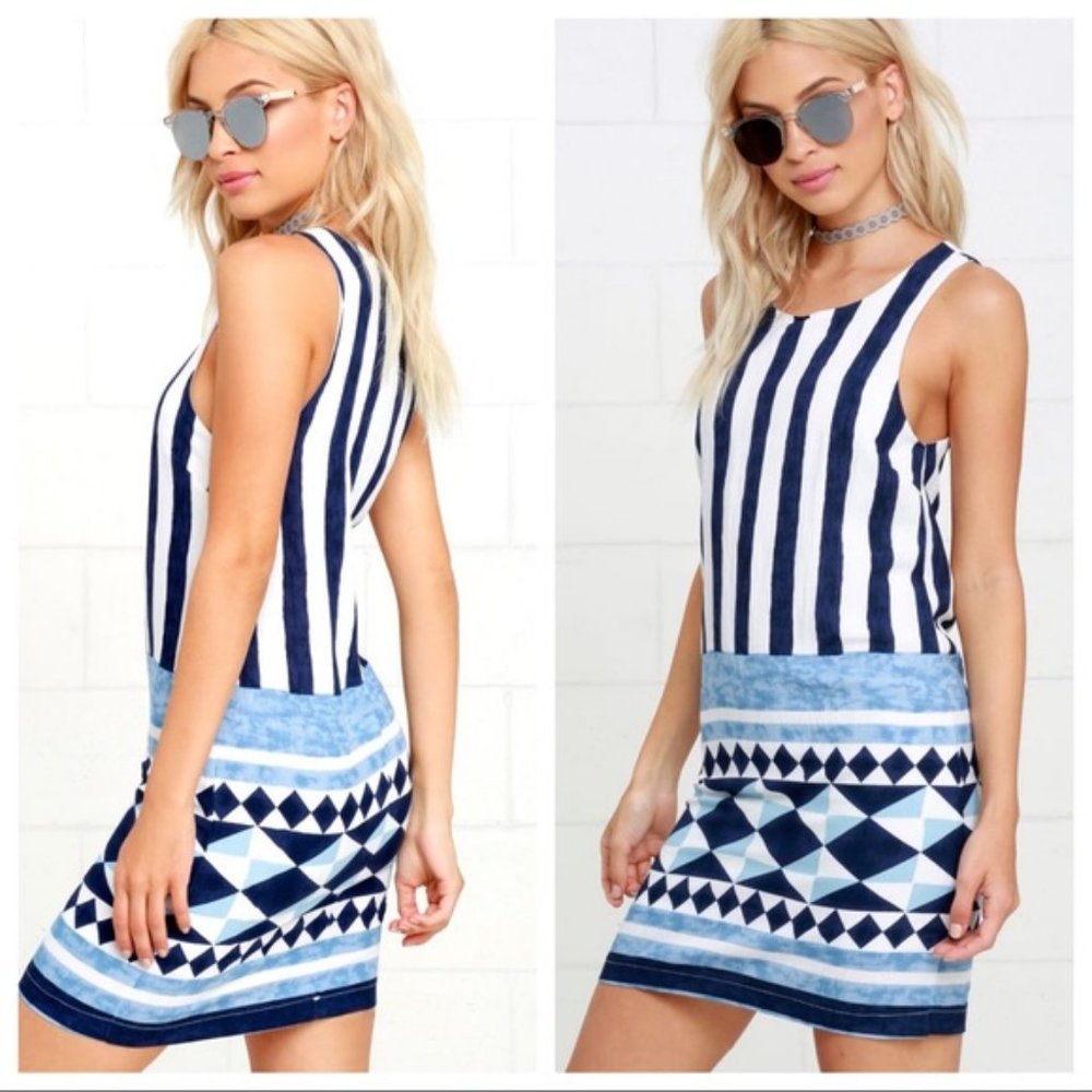 Lulu's Ivory & Blue Shift Dress